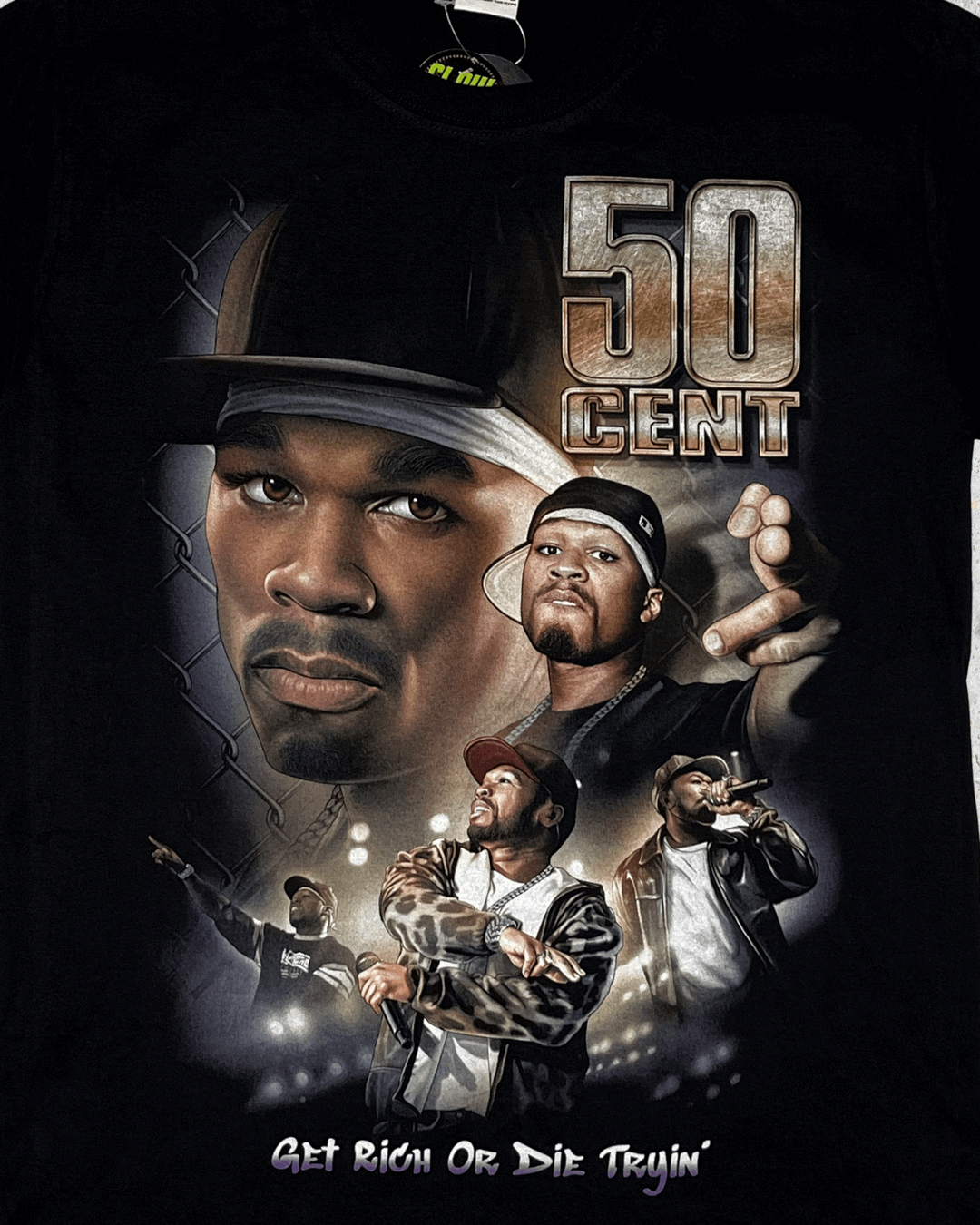 50 Cent Double Side Printed Black Glow in the Dark Tee | Fits Upto Free sized upto S/M