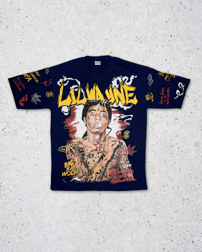 Lil Wayne Double Side Printed Dark Blue Tee | Fits Upto Free size L