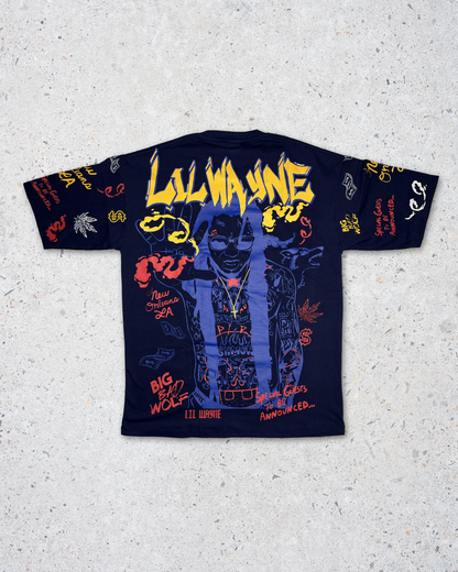 Lil Wayne Double Side Printed Dark Blue Tee | Fits Upto Free size L