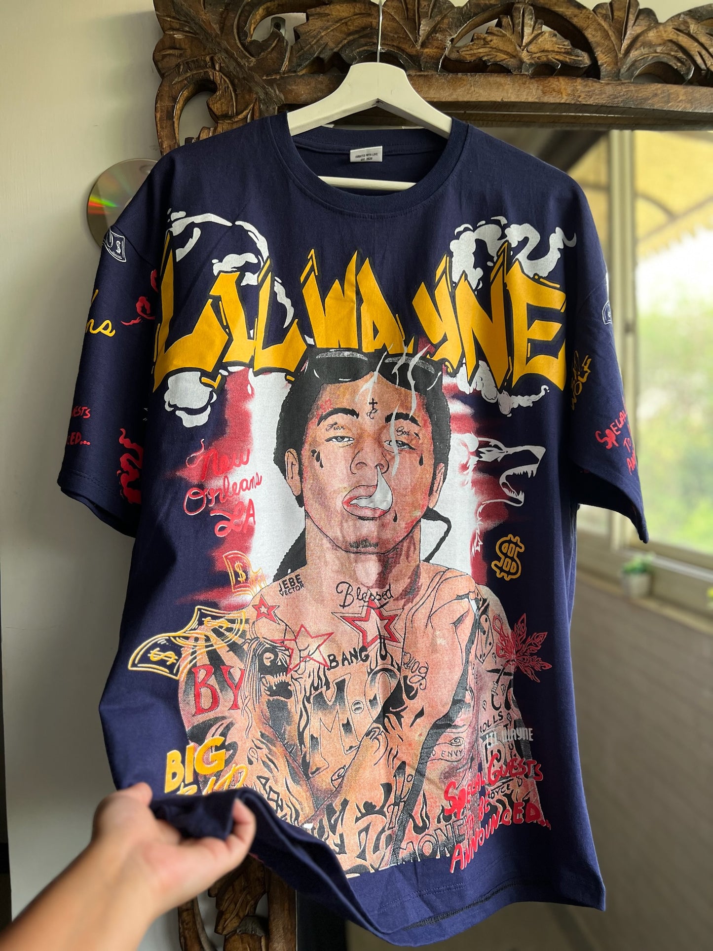 Lil Wayne Double Side Printed Dark Blue Tee | Fits Upto Free size L