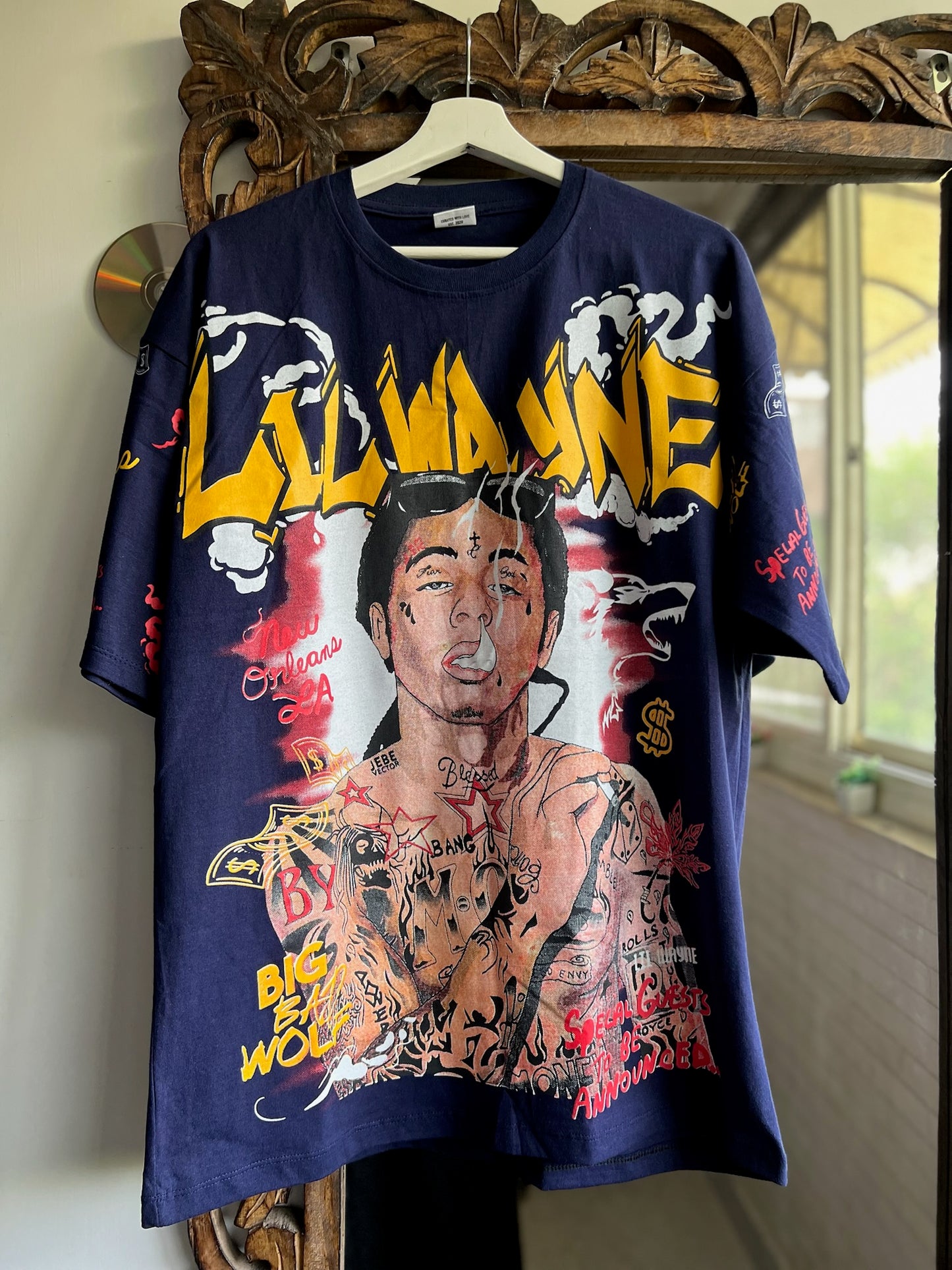 Lil Wayne Double Side Printed Dark Blue Tee | Fits Upto Free size L