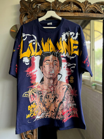 Lil Wayne Double Side Printed Dark Blue Tee | Fits Upto Free size L