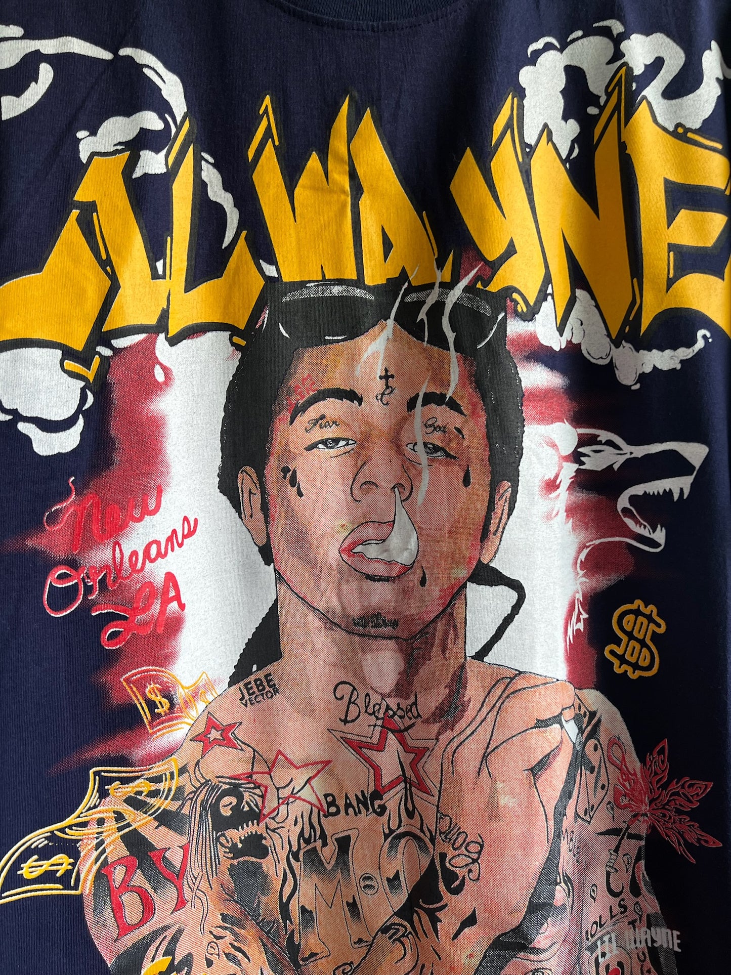 Lil Wayne Double Side Printed Dark Blue Tee | Fits Upto Free size L