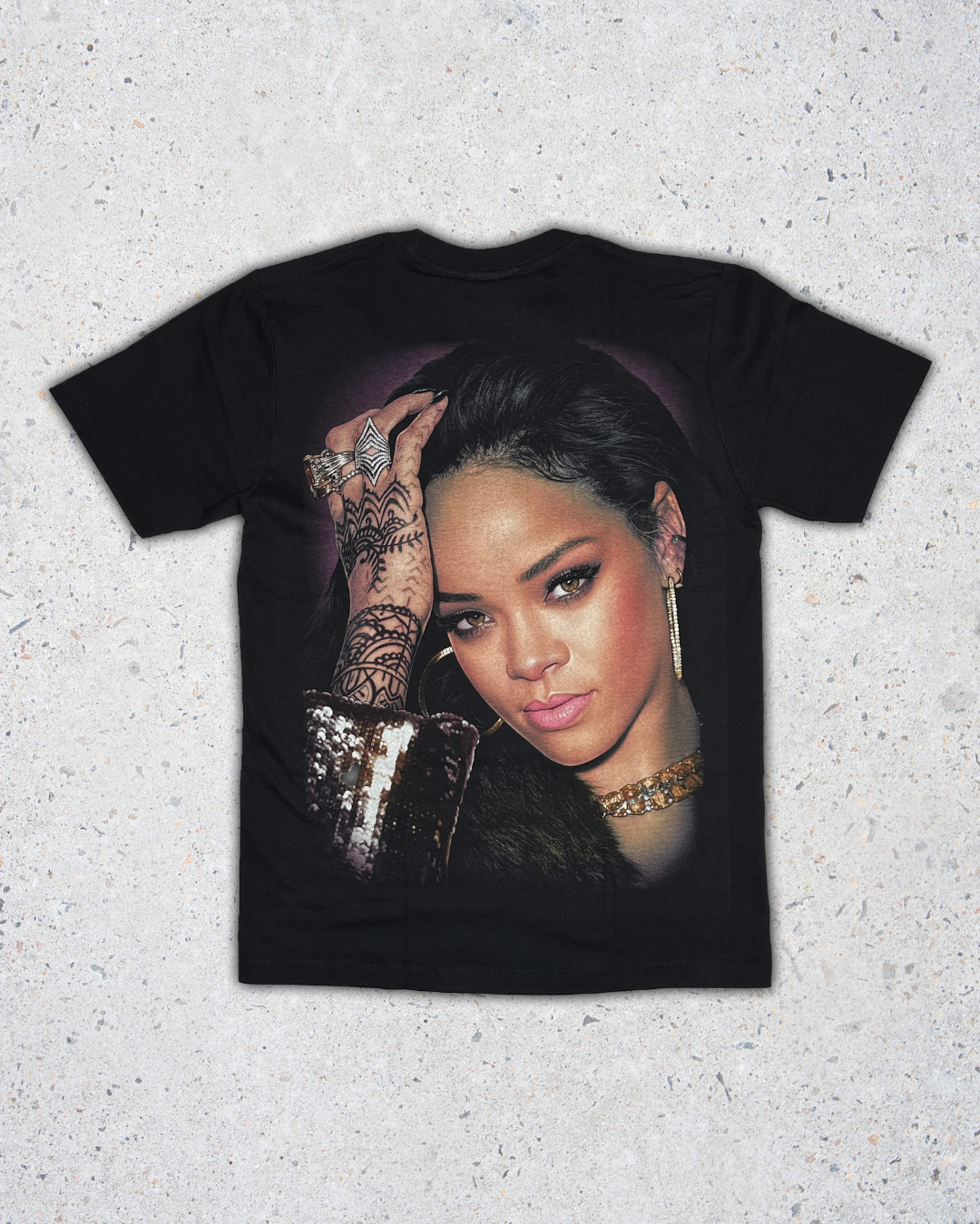 Rihanna Double Side Printed Black Glow in the Dark Tee | Fits Upto S