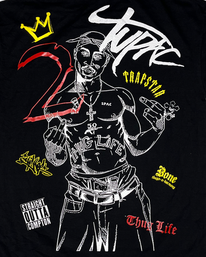 Tupac Double Side Printed Black Tee | Fits Upto Free sized upto L