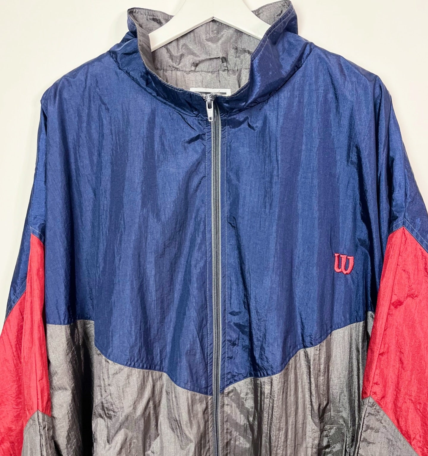 Vintage 90s Wilson Grey, blue, and red windbreaker | Fits Upto XL/2XL