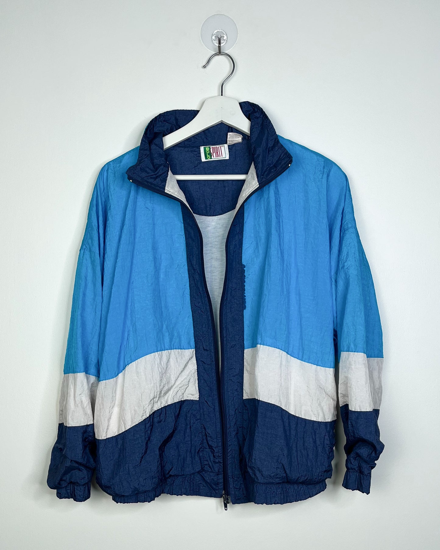 Vintage 90s Bold Spirit Skyblue, Navy Blue and White windbreaker | Fits Upto M/L